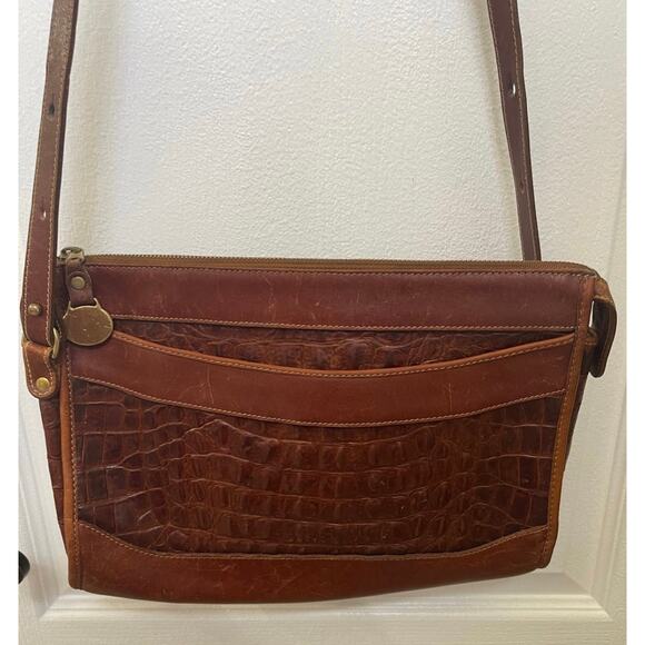 Brahmin Croc print shoulder bag brown vintage Needs TLC - Picture 12 of 16